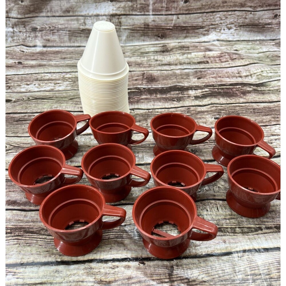 Set of 10 Vintage Dark Red Solo Cozy Cups and A Few Dozen Inserts